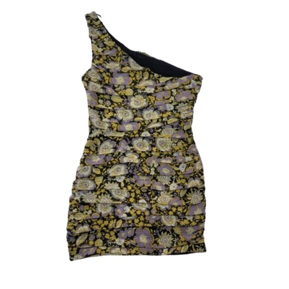 Zara One Shoulder Floral Ruched Mini Dress NWOT - Picture 3 of 11